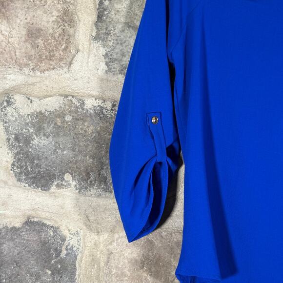A'Gaci Blouse Woman's Small Royal Blue Gold Cut-Outs 3/4 Sleeve Corpcore Office - Picture 4 of 12